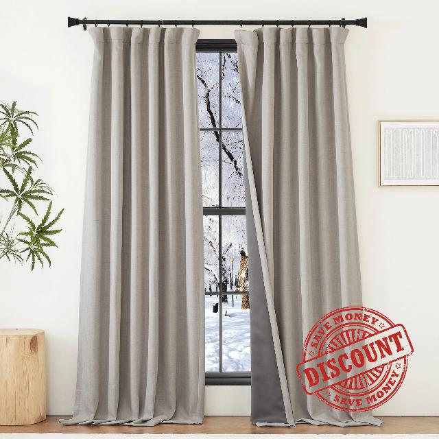 NICETOWN Thick Linen 100% Blackout Curtains 84 inch Length 2 Panels