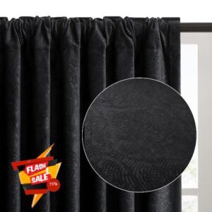 GIGIZAZA Black Velvet Curtains 63 Inch Long for Living Room