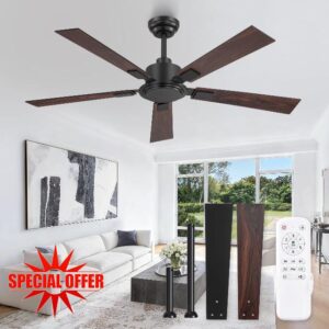 ZMISHIBO 52 Inch Ceiling Fan No Light with Remote Modern Black Ceiling Fan with Quiet Reversible DC Motor
