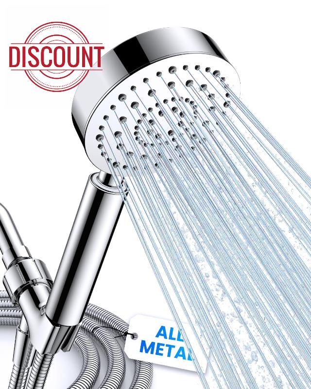 PWERAN All Metal Handheld Shower Head with 72" Hose
