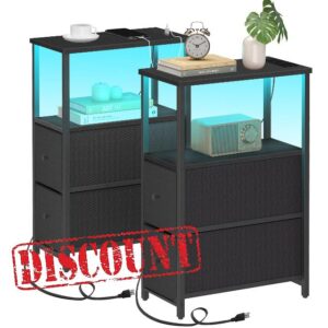 TUTOTAK Small Narrow LED End Table with Charging Station