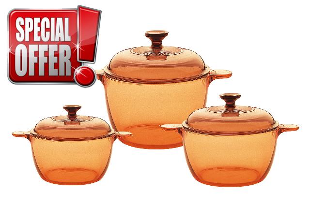 Visions 6pc Cook Pot Set with Glass Covers