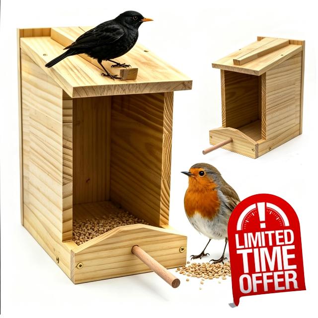 2-Pack Robin Nesting Box with Feeding Tray – Handcrafted Solid Wood Open Bird House