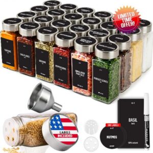 Deco haus Glass Spice Jars with Label 24 x 4oz [LABELS incl] Spice Containers with 280 Labels