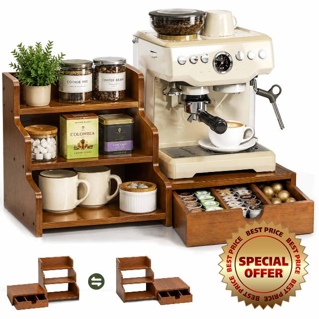 Coffee Station Organizer with K Cup Holder Drawer for Countertop