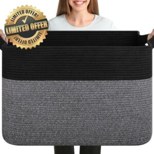 OIASKET 108L Cotton Rope Storage Basket for Living Room and Bedroom 25"x16"x16" Woven Laundry Basket