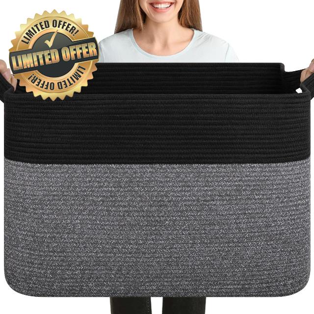 OIASKET 108L Cotton Rope Storage Basket for Living Room and Bedroom 25"x16"x16" Woven Laundry Basket