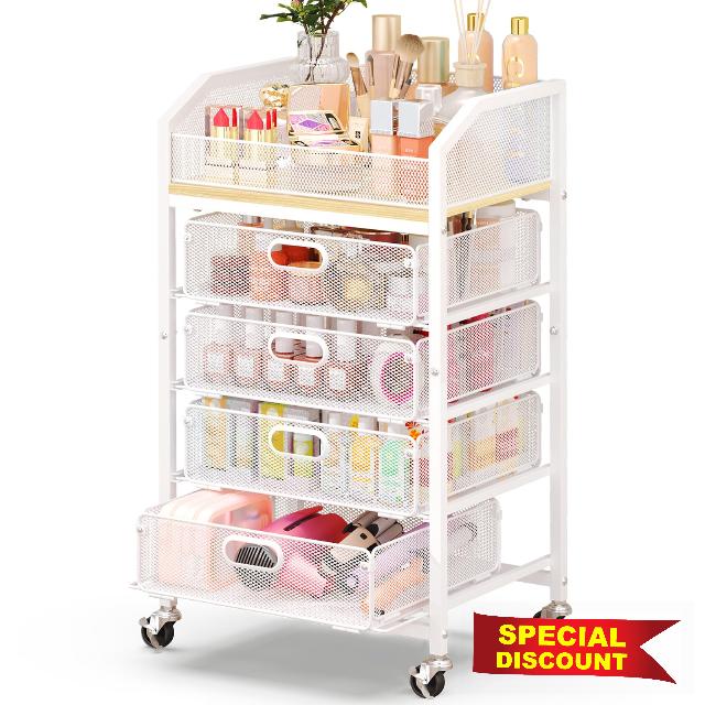 Goovilla Rolling Makeup Organizer Cart with Drawers