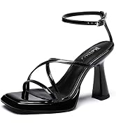 sun gurg Strappy Platform Heels for Women Square Open Toe Platform High Heels Multicolored Ankle ...
