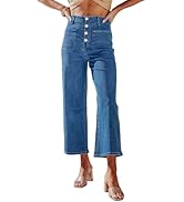 Sidefeel Women's Wide Leg Jeans High Waisted Stretchy Straight Leg Jeans Buttoned Loose Denim Pan...