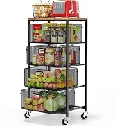 Metal Frame Rolling Cart with 5 Plastic Drawers and Toptable
