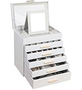BOOVO Jewelry Box with Necklace Hanger – 6 layer Jewelry Organizer for Women with 5 Drawers, Larg...