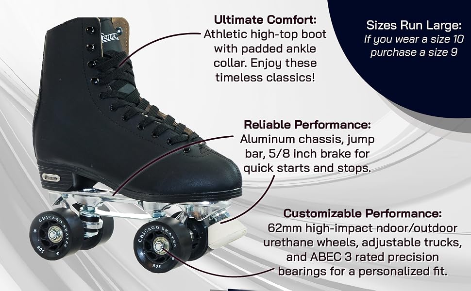 Chicago Skates Black Leather Quad roller skates