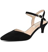 JOY IN LOVE Women's Pointed Toe Kitten Heel Pumps, Ankle Strap Low Heel Work Dress Shoes
