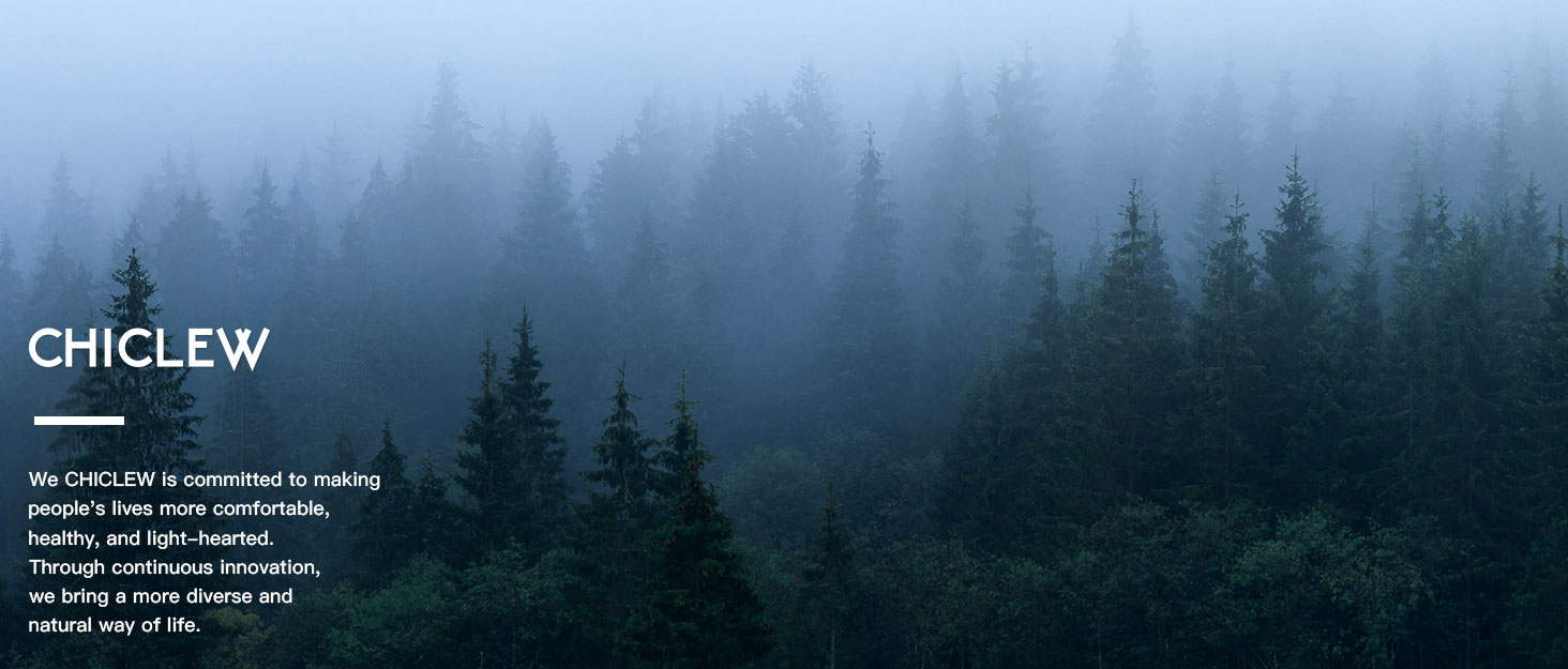 Misty forest landscape with evergreen trees. Text overlay reads 'CHIGLEW' with additional product description partially visible.