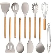 E-far Silicone Cooking Utensils Set, 7-Piece Black Heat Resistant Kitchen Utensils Set, Kitchen N...