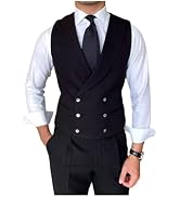 SevenBoy Men's Fashion Double-Breasted Dress Vest Formal Waistcoat British Gun Lapel Collar Suit ...