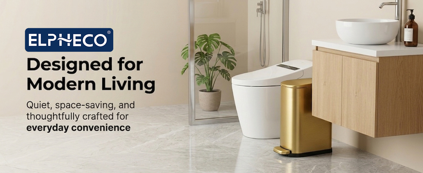 ELPHECO Bathroom Trash Can with Lid Soft Close 1.8 Gallon / 6.8 Liter gold