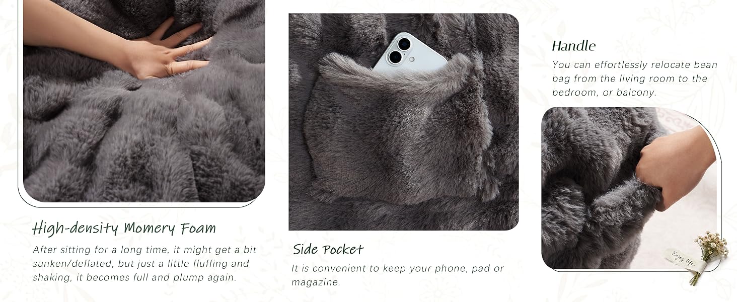 A cat is lying on an adult beanbag chair