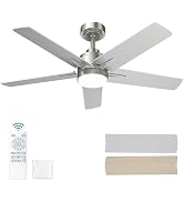 YUHAO 48 Inch White Ceiling Fan with Light and Remote Control.Noiseless,Dimmable, 3CCT,6 Speeds R...