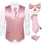 Dubulle Mens Satin Vest and Tie Solid Suit Waistcoat and Pre-tied Bowtie Set for Men Lapel Pin We...