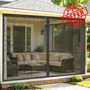 8X12ft Magnetic Closure Patio Screen Mesh - Fiberglass Heavy Duty Garage Door Screen