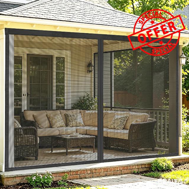 8X12ft Magnetic Closure Patio Screen Mesh - Fiberglass Heavy Duty Garage Door Screen