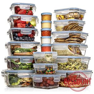 Razab 35 Pc Set Glass Food Storage Containers with Lids - Meal Prep Airtight Bento Boxes BPA-Free 100% Leak Proof (15 lids
