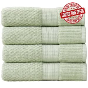 Springtree Home 4 Pack 100% Cotton Bath Towels | Sage Towels | Oeko‑TEX Standard 100 | Soft & Absorbent