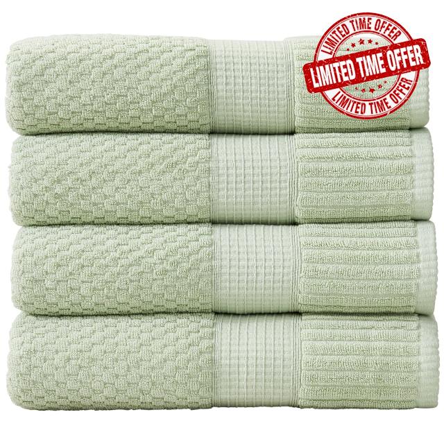 Springtree Home 4 Pack 100% Cotton Bath Towels | Sage Towels | Oeko‑TEX Standard 100 | Soft & Absorbent