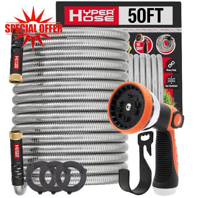 Best 50 ft Metal Garden Hose Set - No-Kink Durable 316 Stainless Steel