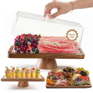 HOMESPHERE Acacia Wood Cake Stand with Lid - Rectangular Cake Holder