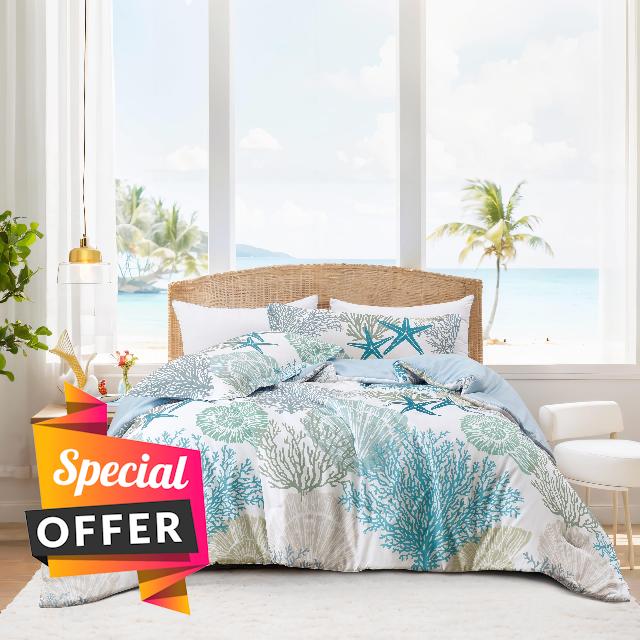 Tritard Coastal Comforter Set Full Size 3 Piece