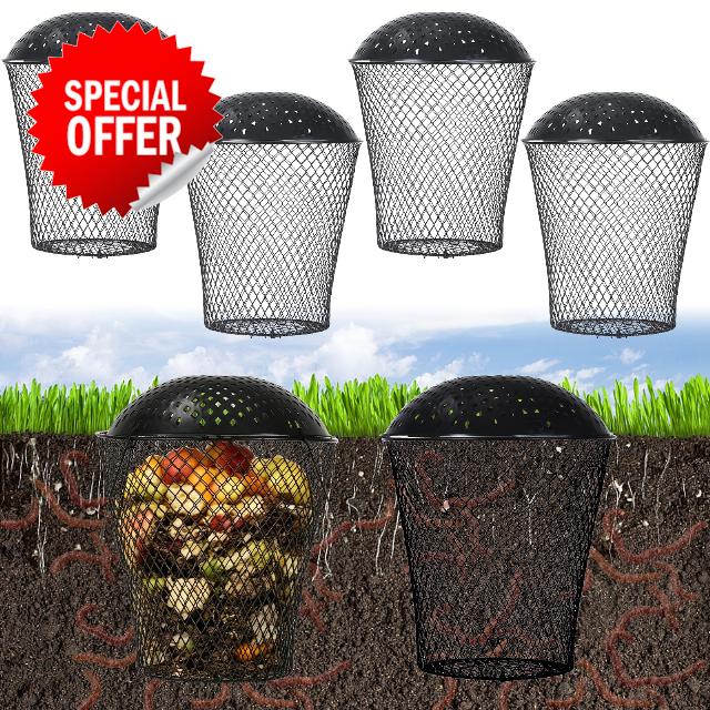 4 Pcs Worm Composting Bin Metal Compost Bin for Recycling Kitchen Food Waste Outdoor Worm Compost Bin with Holes and Lid Use in Outdoor Garden Vegetable Patch Backyard