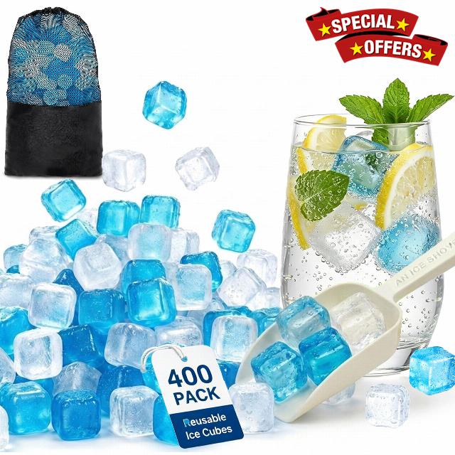 400 Pack Reusable Ice Cubes for Drinks with Ice Scoop