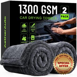 1300GSM Car Drying Towels: 2-Pack Super Absorbent Microfiber Drying Towels Car Detailing (36" x 24") – Zero Streaks