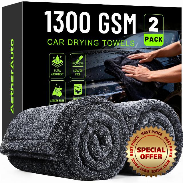 1300GSM Car Drying Towels: 2-Pack Super Absorbent Microfiber Drying Towels Car Detailing (36" x 24") – Zero Streaks