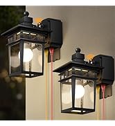 APOTO Porch Lights with GFCI Outlet, Black Dusk to Dawn Motion Sensor Outdoor Lights, 3-Mode Wall...