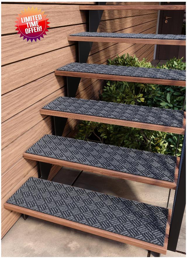 FINEHOUS Outdoor Stair Treads Non-Slip 35”x10” (6-Pack) – Carpet Treads with Rubber Backing Diamond Grey
