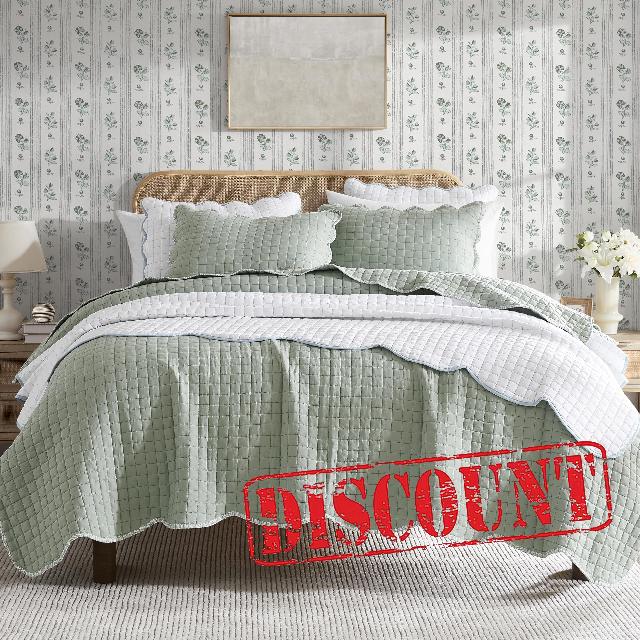WDCOZY Sage Green Twin Size Quilt Bedding Set