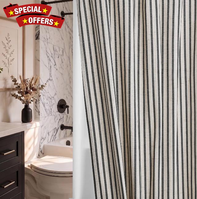 Farmhouse Striped Shower Curtain Set