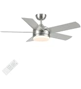 YUHAO 44 Inch White Ceiling Fan with Light and Remote Control.Noiseless,Dimmable,3CCT,6 Speeds Re...