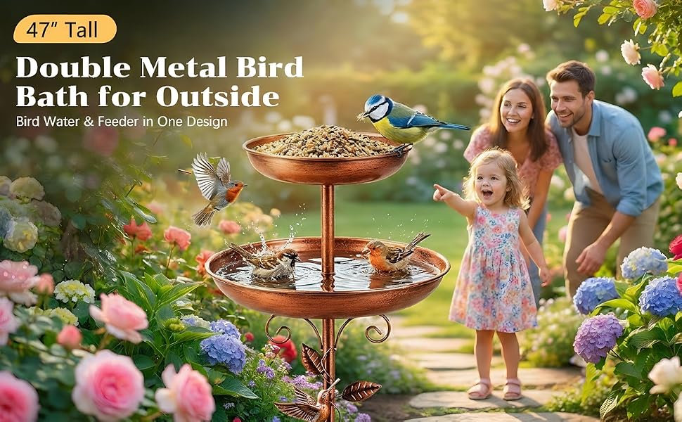 47-Inch Double Metal Bird Bath for Outdoor Use