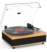 Vinyl Record Player Bluetooth Wireless Turntable with Built-in Speakers and 3 Speed Belt-Driven V...