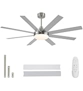 putroad 62 Inch Ceiling Fans with Lights, Large Modern Ceiling Fan with Light and Remote Control ...