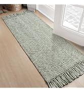 Collive Kitchen Runner Rug, 2' x 4.3' Hand-Woven Reversible Washable Rug, Olive Green/Cream Cotto...