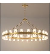 AEULYTIR 60 Inch Gold Wagon Wheel Chandelier with Crystal Shade, 60 Lights, Modern Farmhouse Styl...