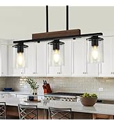 20'' 3-Light Kitchen Chandeliers Over Table, Farmhouse Black Dining Room Light Fixture, Linear Ru...