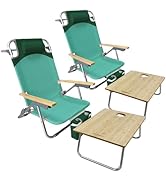 WKFAMOUT Folding Backpack Beach Chair Aluminum 5-Position with Samll Camping Table Bamboo Lay Fla...