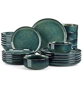 vancasso Starry Plates and Bowls Sets for 6, 24 Pieces Dinnerware Sets, Green Reactive Glaze Dish...